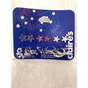 Claire's earrings - 6 pair - NEW - Red White Blue Stars plus 2 pair round Hoop